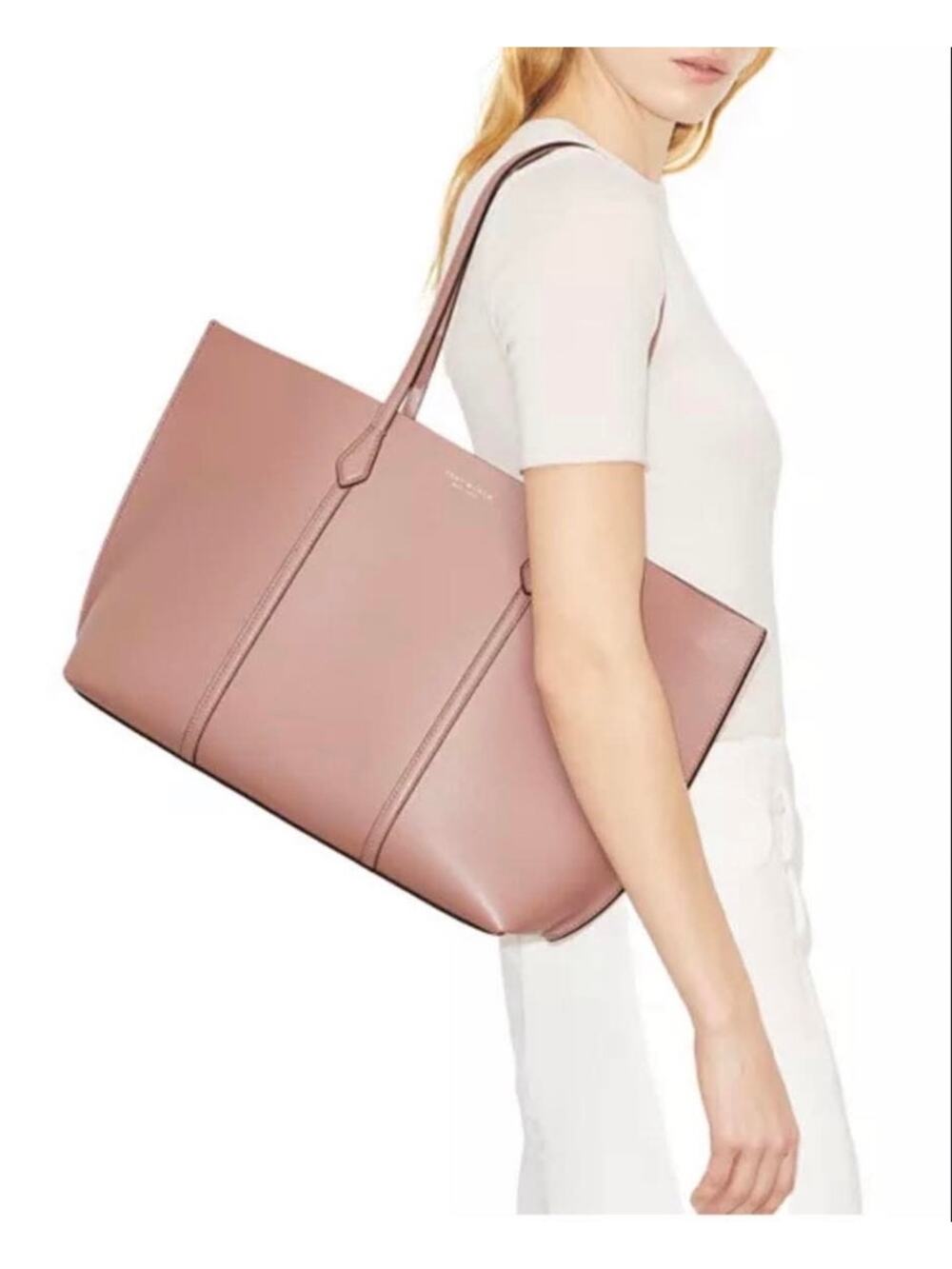 Tory Burch Perry Leather Large Tote Light Mauve NWOT Classic Career
